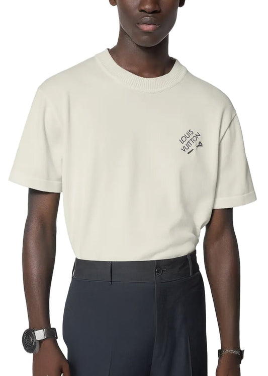LV Embroidered Signature Short-Sleeved Cotton Crewneck White
