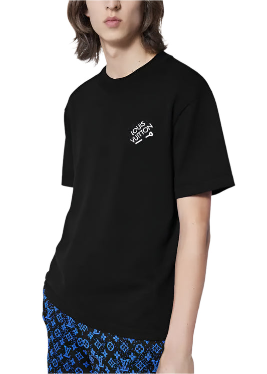 LV Embroidered Signature Short-Sleeved Cotton Crewneck Black