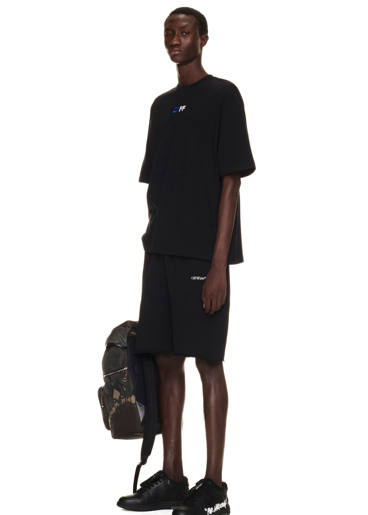 Black t-shirt with Off-White Exactly the Opposite logo embroidery