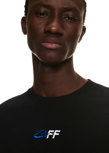 Black t-shirt with Off-White Exactly the Opposite logo embroidery