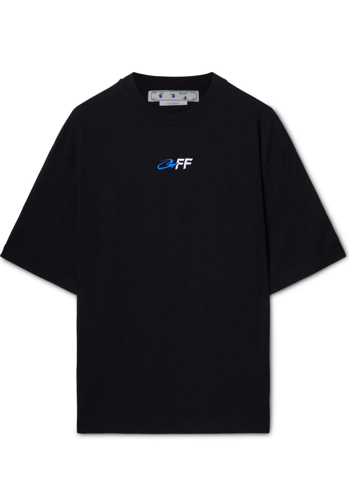 Black t-shirt with Off-White Exactly the Opposite logo embroidery