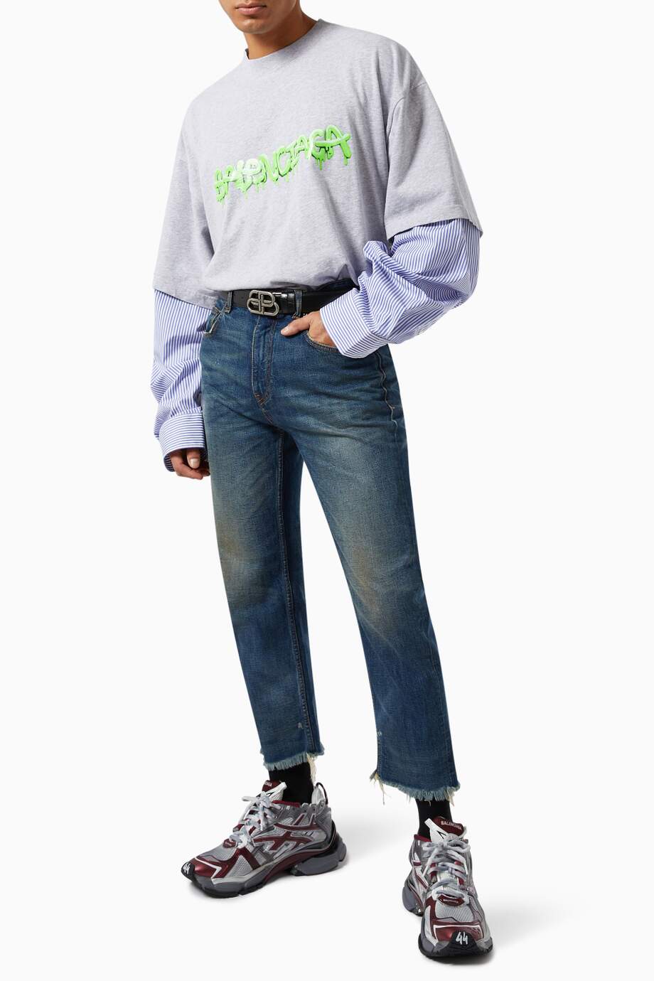 BALENCIAGA Slime Patched Sleeve Shirt in Organic Vintage Jersey & Poplin